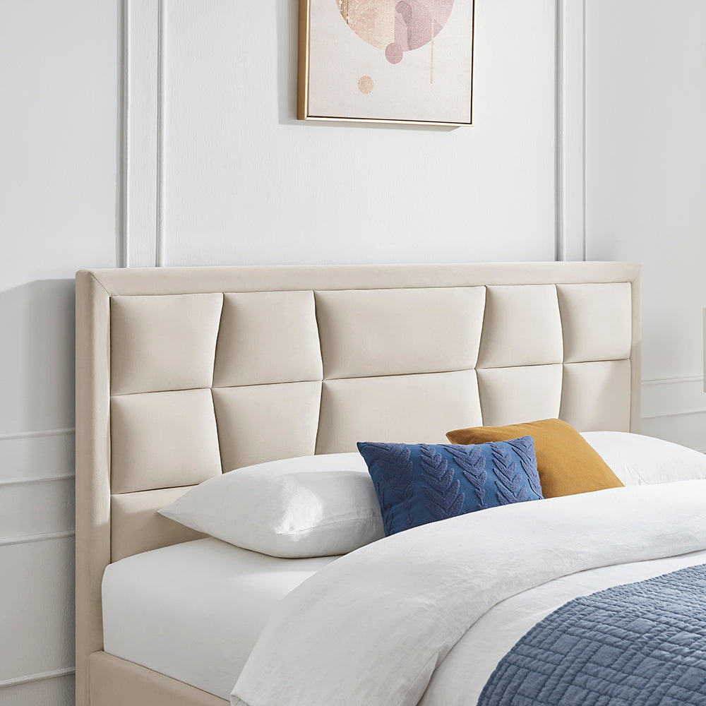 Marlowe Geometric Velvet Bed Frame in Natural – product view 3