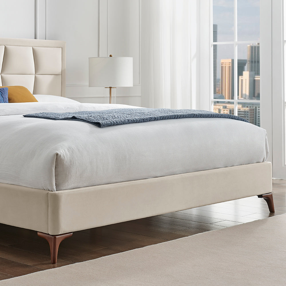 Marlowe Geometric Velvet Bed Frame in Natural – product view 4