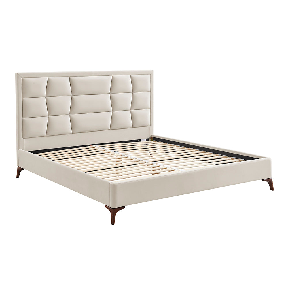 Marlowe Geometric Velvet Bed Frame in Natural – product view 5