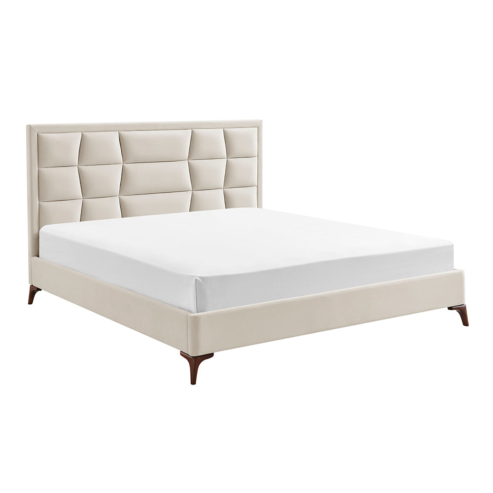 Marlowe Geometric Velvet Bed Frame in Natural – product view 6
