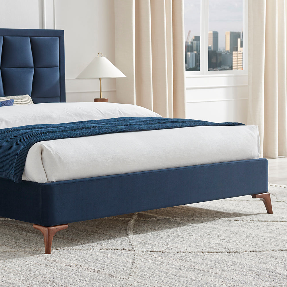Marlowe Geometric Velvet Bed Frame in Navy Blue – product view 10