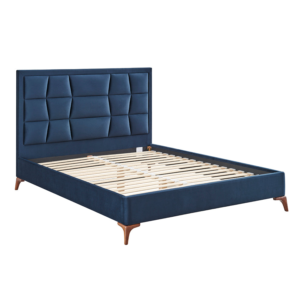 Marlowe Geometric Velvet Bed Frame in Navy Blue – product view 11