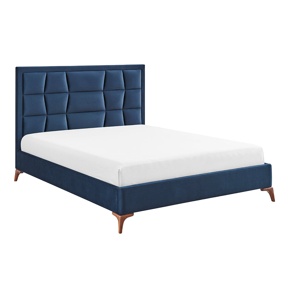 Marlowe Geometric Velvet Bed Frame in Navy Blue – product view 12