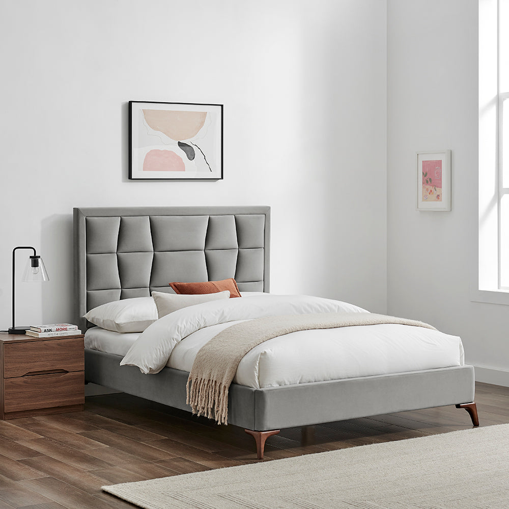 Marlowe Geometric Velvet Bed Frame in Silver – product view 13