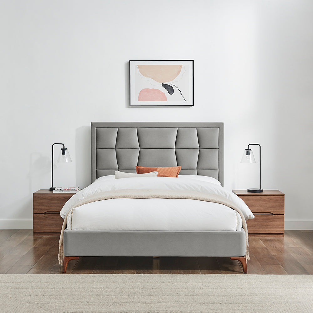 Marlowe Geometric Velvet Bed Frame in Silver – product view 14