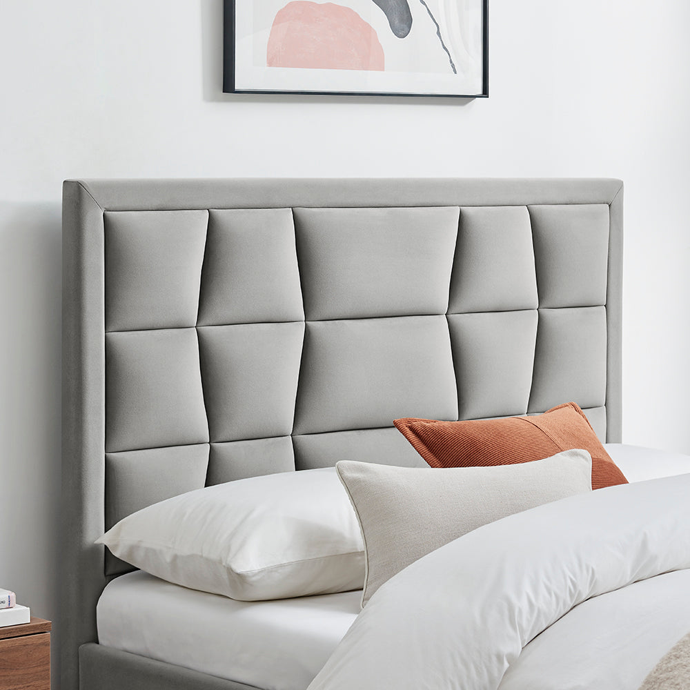 Marlowe Geometric Velvet Bed Frame in Silver – product view 15