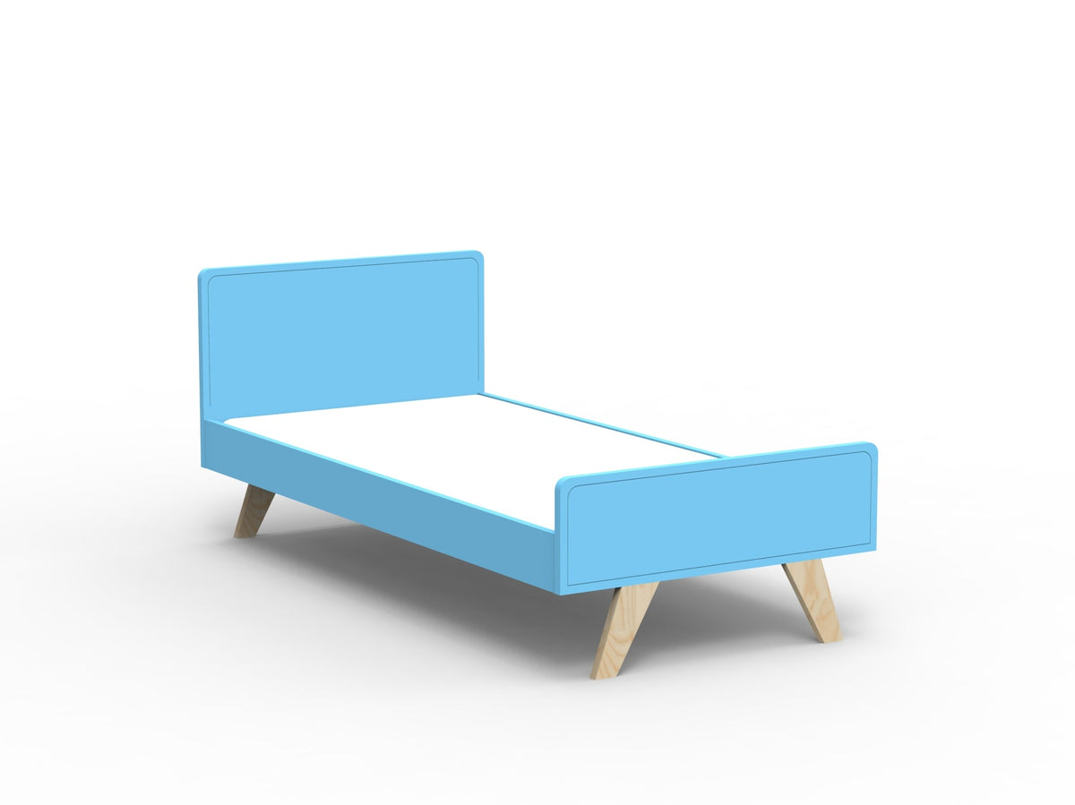 Mathy by Bols Madavin Bed in Azur Blue (Varnished birch feet)