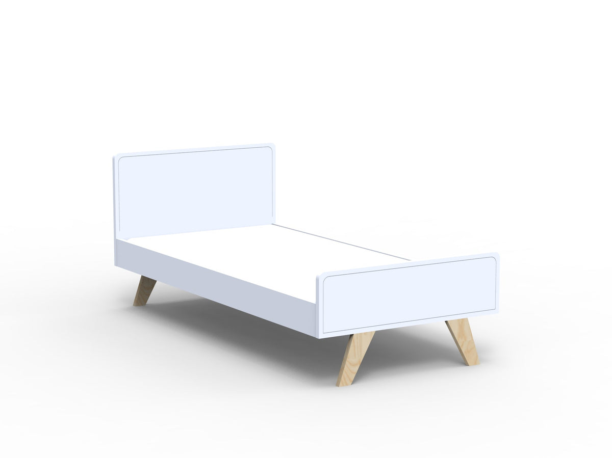 Mathy by Bols Madavin Bed in Powder Blue (Varnished birch feet)