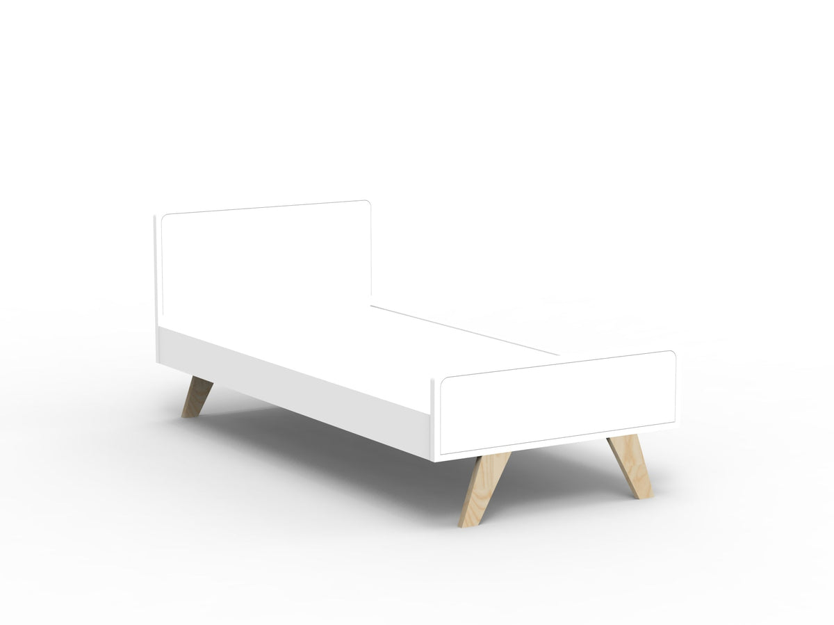 Mathy by Bols Madavin Bed in White (Varnished birch feet)