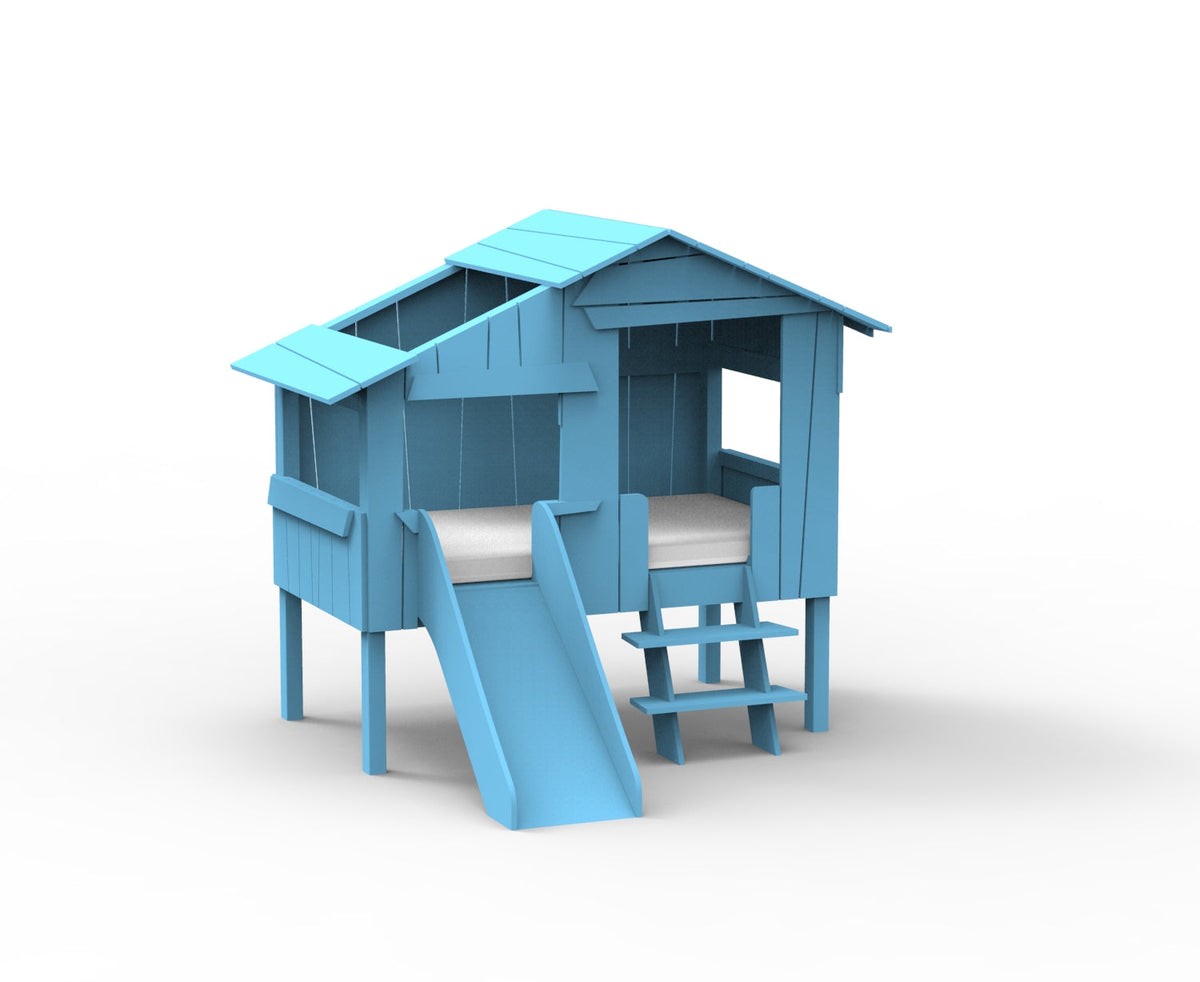 Mathy by Bols Small Treehouse Bed with Slide (90 x 150cm) in Azur Blue