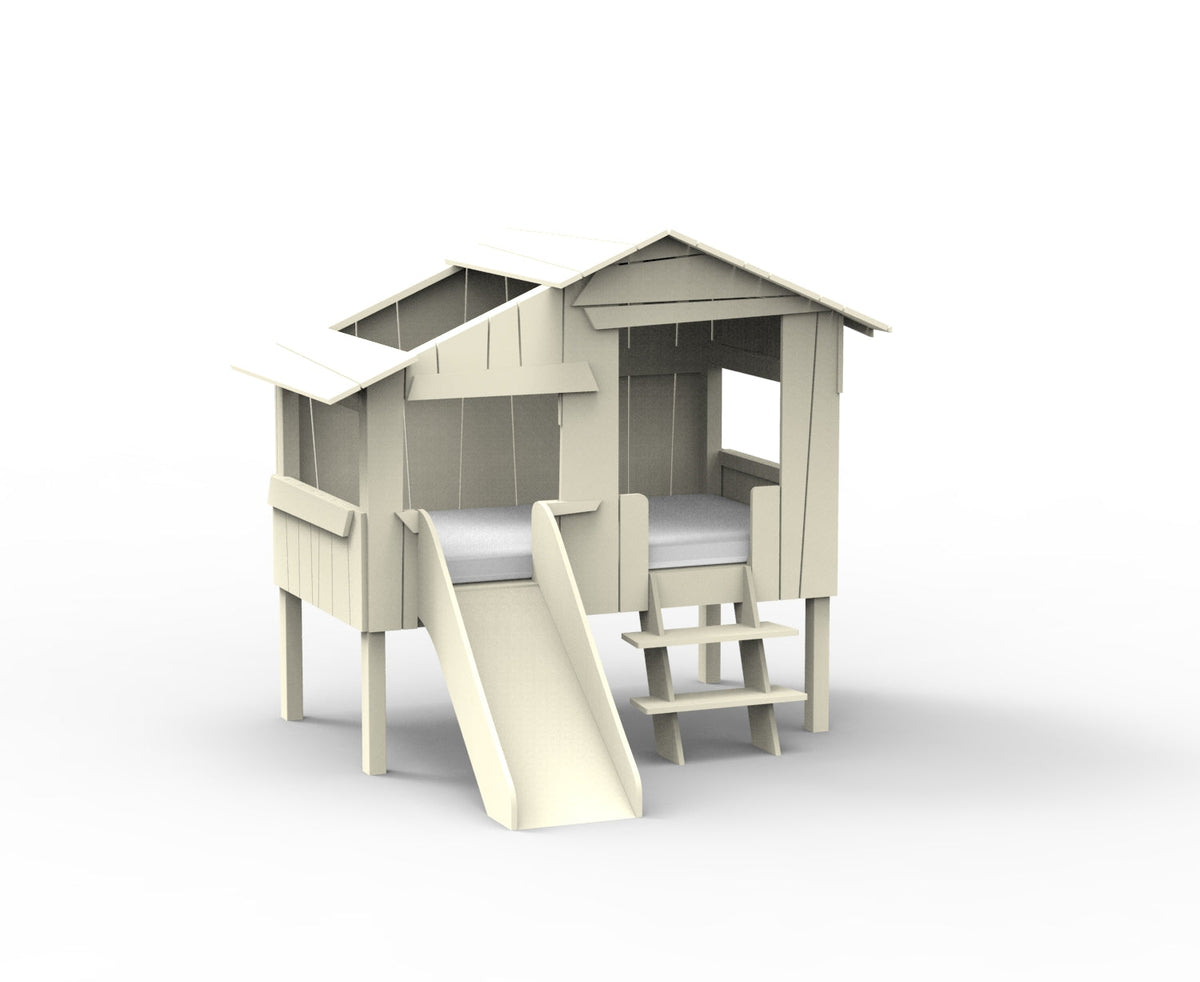 Mathy by Bols Small Treehouse Bed with Slide (90 x 150cm) in Beige Ivory