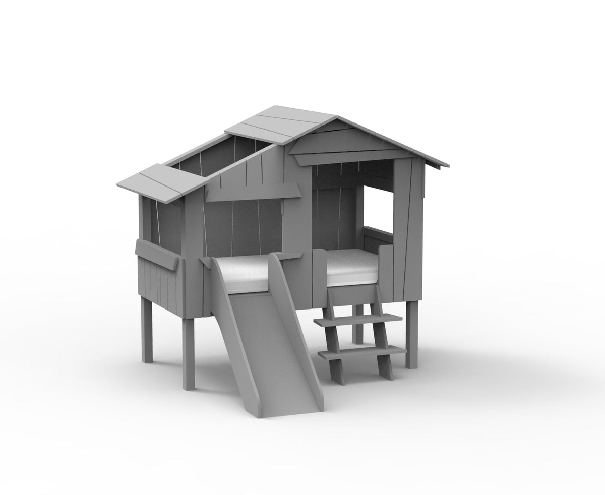 Mathy by Bols Small Treehouse Bed with Slide (90 x 150cm) in Cement Grey