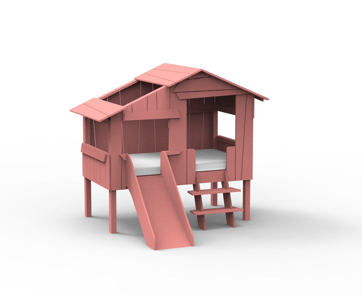 Mathy by Bols Small Treehouse Bed with Slide (90 x 150cm) in Coral