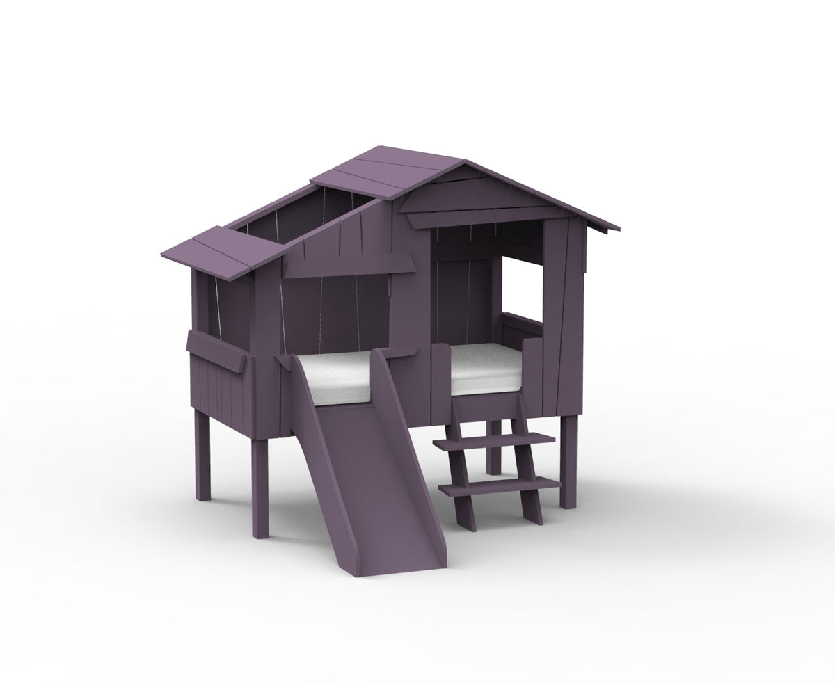 Mathy by Bols Small Treehouse Bed with Slide (90 x 150cm) in Cuberdon Purple