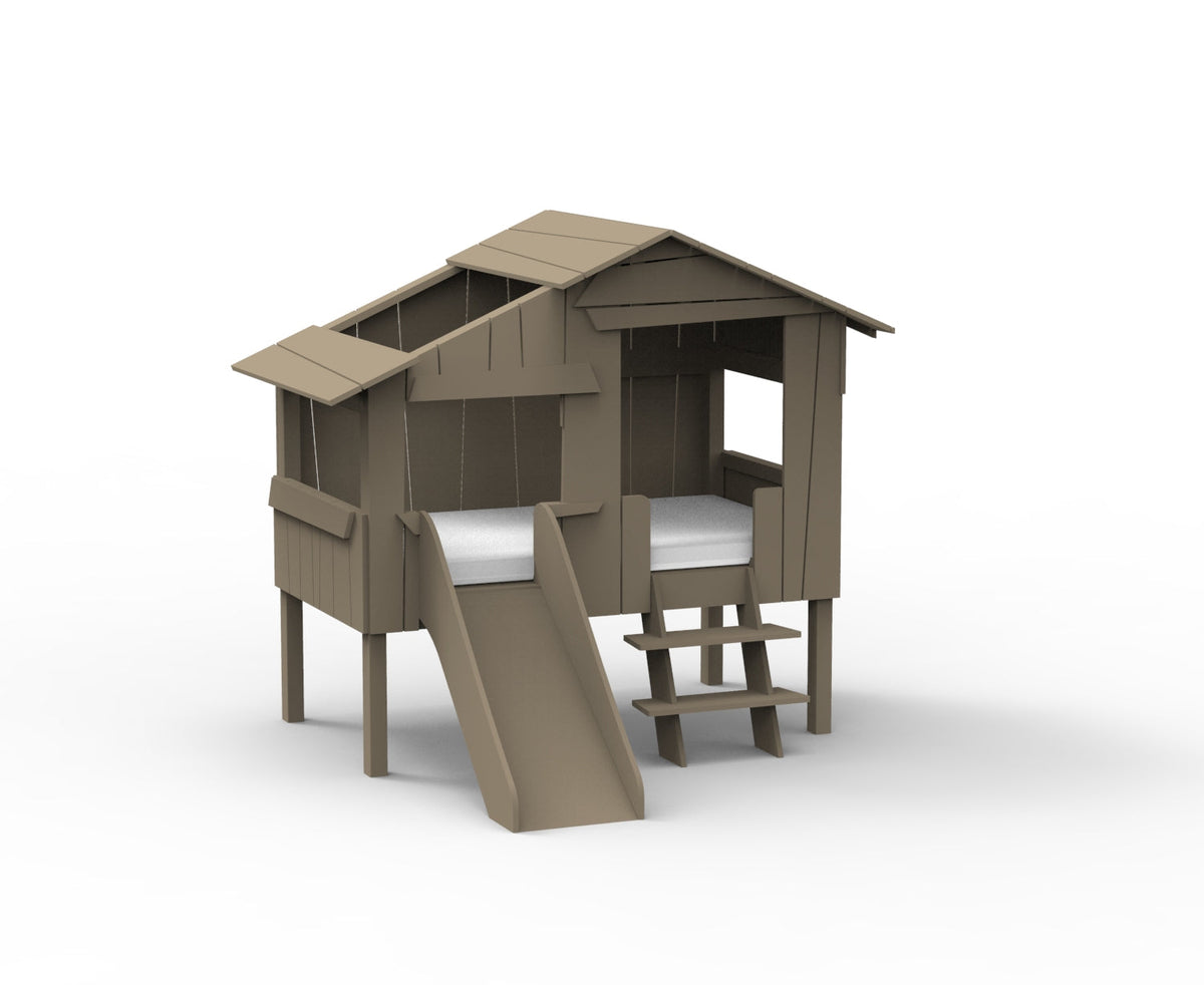 Mathy by Bols Small Treehouse Bed with Slide (90 x 150cm) in Linen