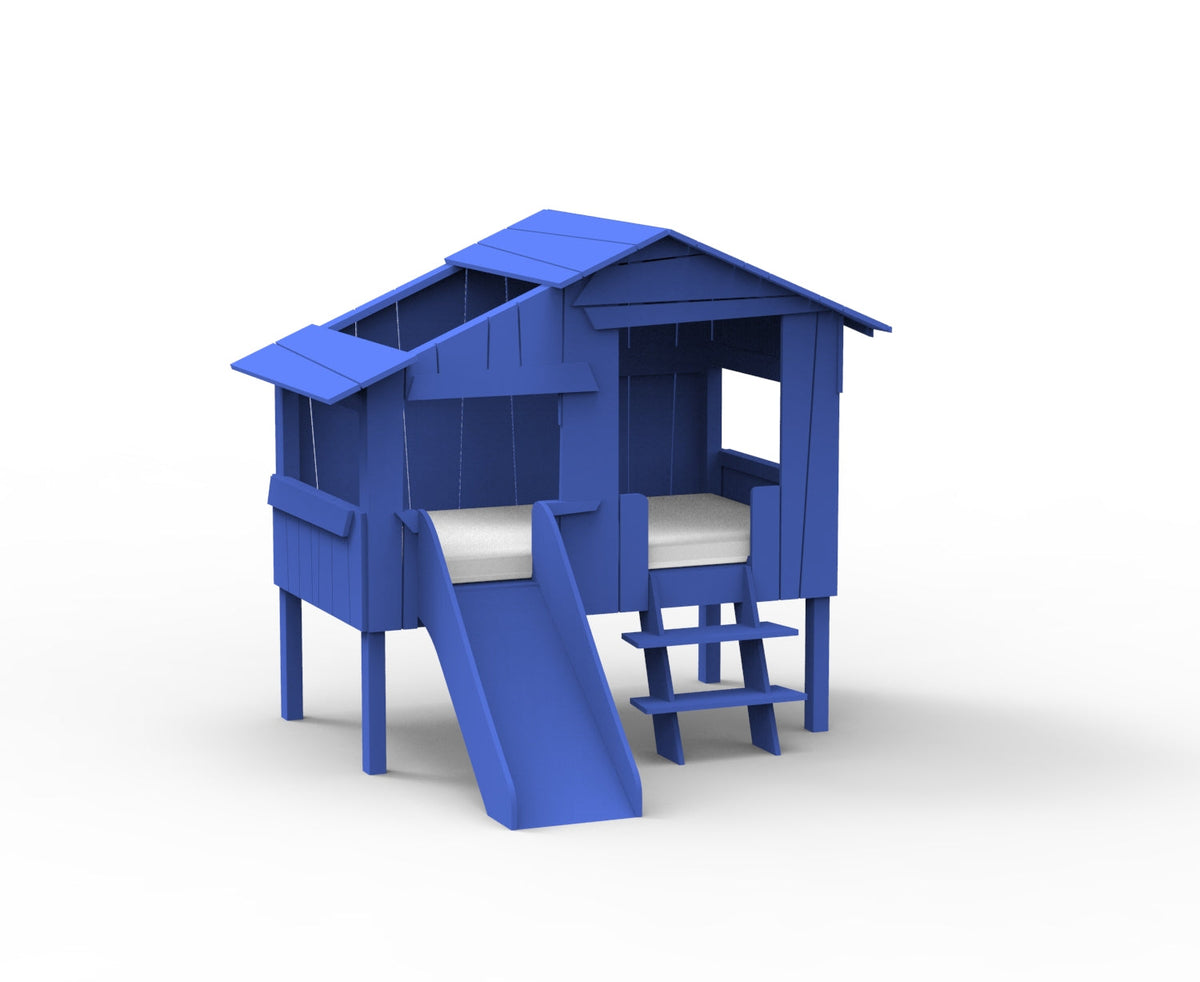 Mathy by Bols Small Treehouse Bed with Slide (90 x 150cm) in Marseille Blue