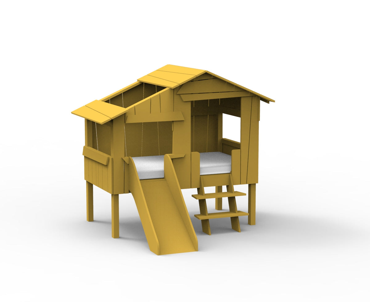 Mathy by Bols Small Treehouse Bed with Slide (90 x 150cm) in Ochre