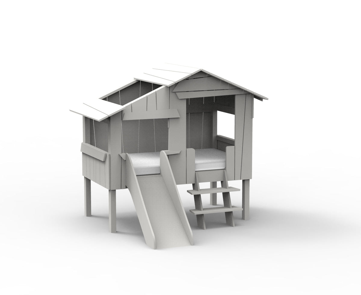 Mathy by Bols Small Treehouse Bed with Slide (90 x 150cm) in Pearl Grey
