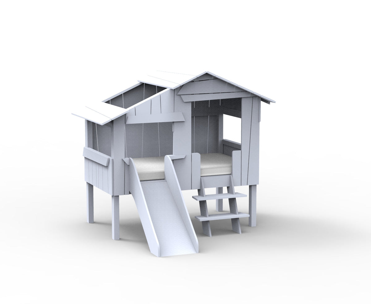 Mathy by Bols Small Treehouse Bed with Slide (90 x 150cm) in Powder Blue