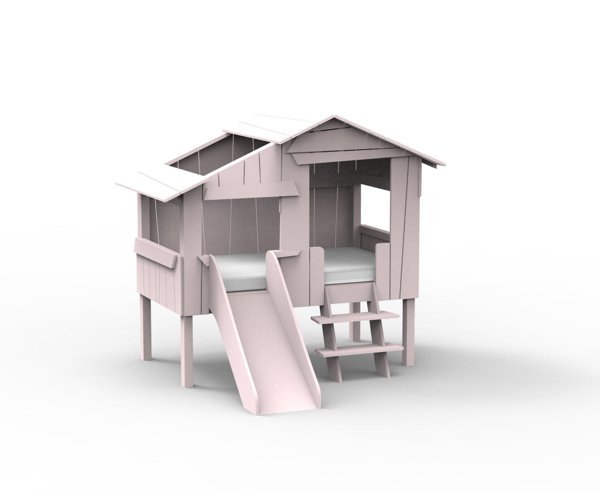 Mathy by Bols Small Treehouse Bed with Slide (90 x 150cm) in Powder Pink