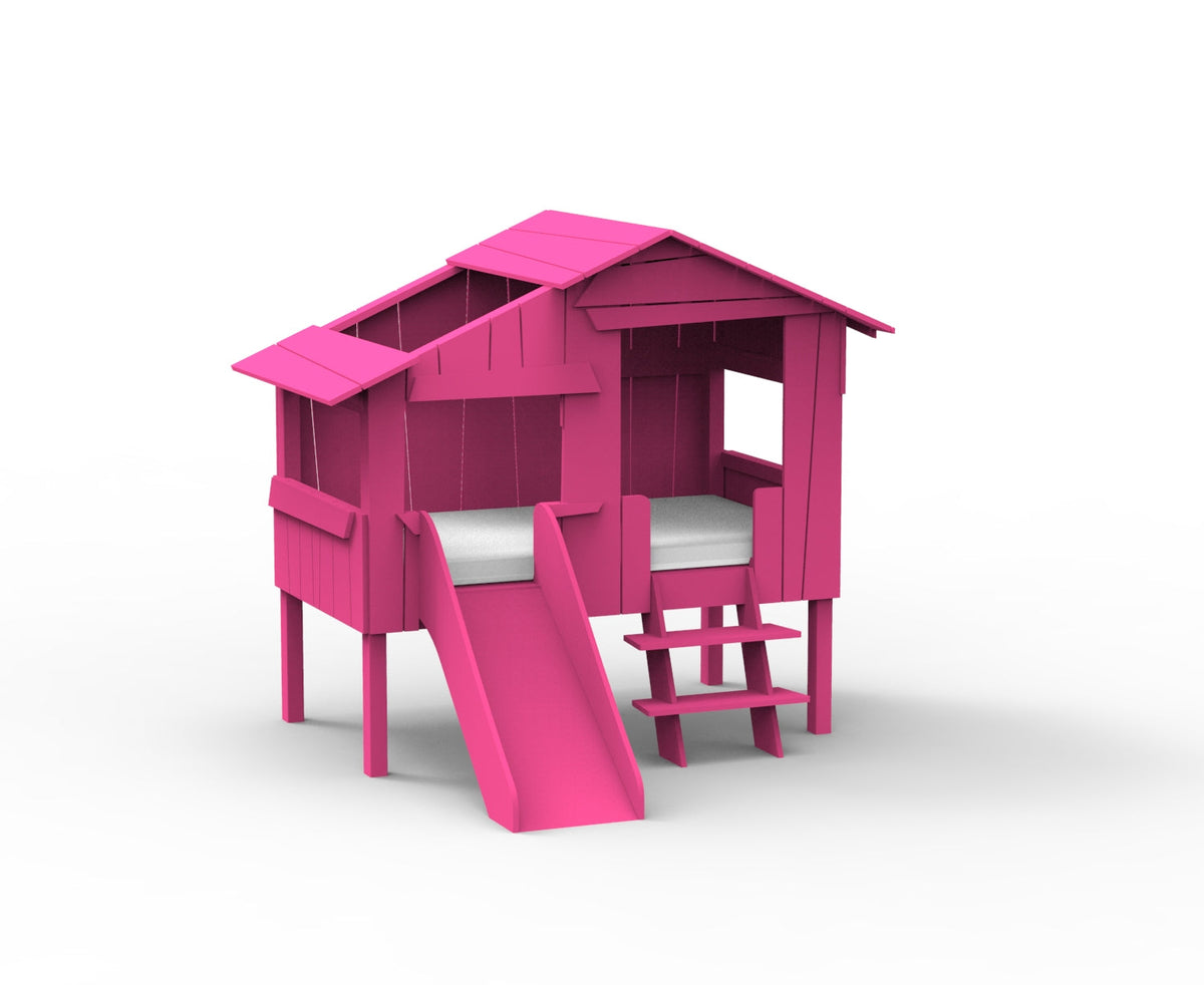 Mathy by Bols Small Treehouse Bed with Slide (90 x 150cm) in Summer Pink