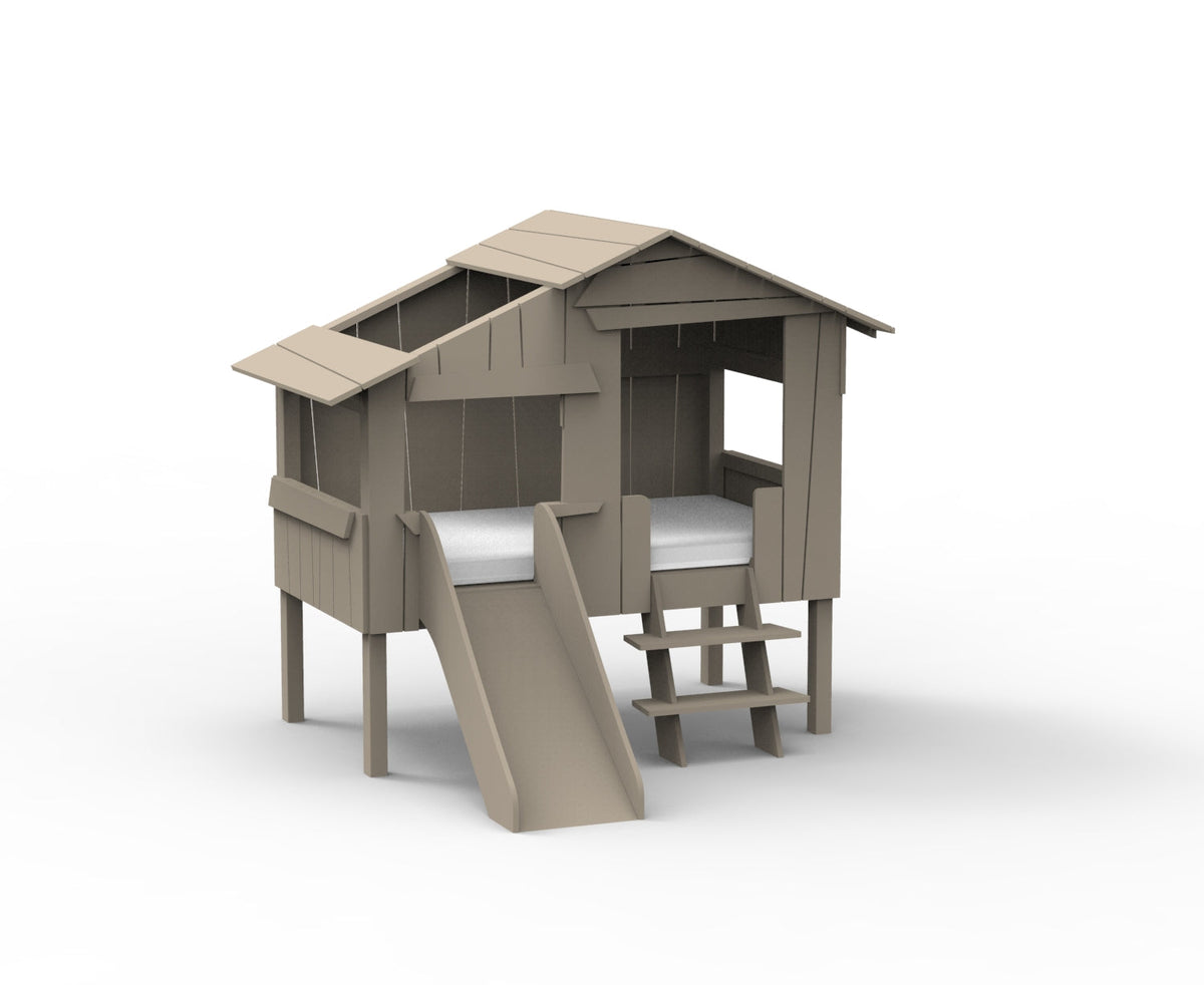 Mathy by Bols Small Treehouse Bed with Slide (90 x 150cm) in Taupe