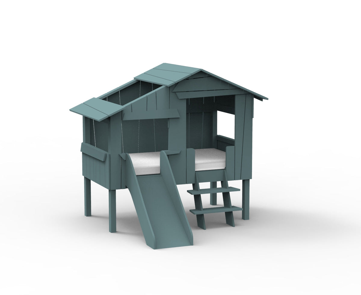 Mathy by Bols Small Treehouse Bed with Slide (90 x 150cm) in Thunderstorm Grey