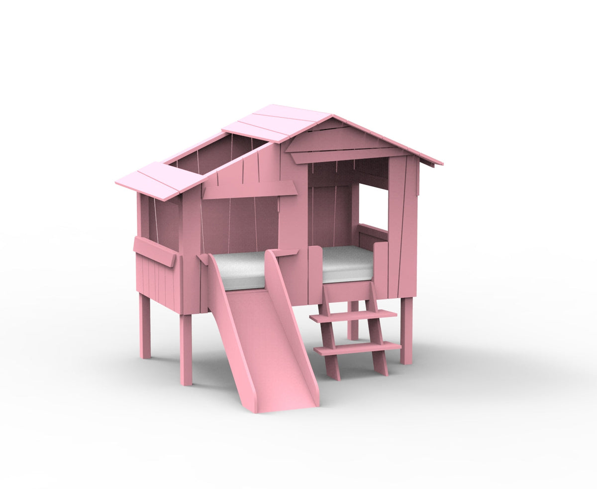 Mathy by Bols Small Treehouse Bed with Slide (90 x 150cm) in Very Light Pink