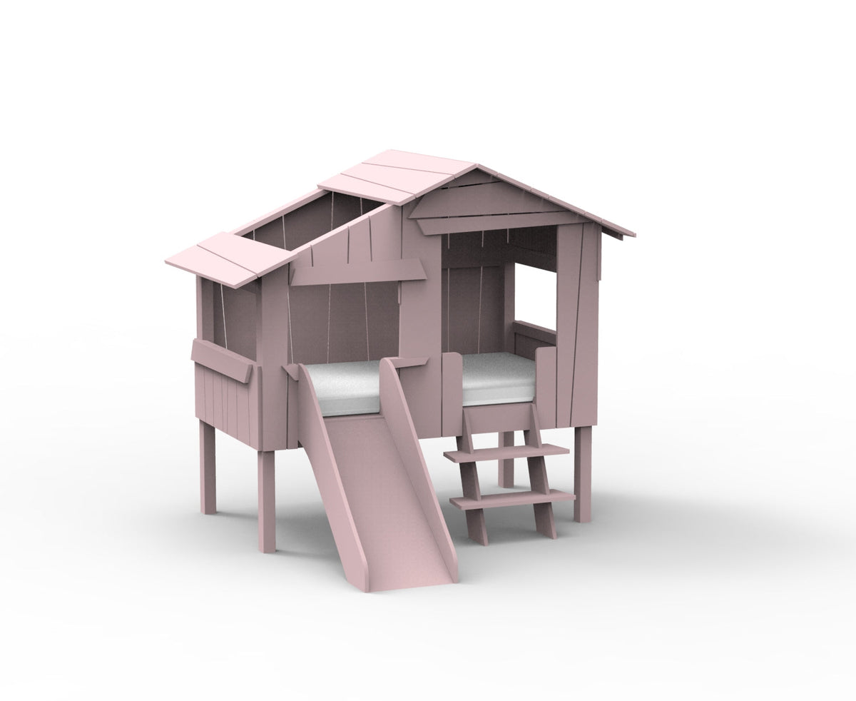 Mathy by Bols Small Treehouse Bed with Slide (90 x 150cm) in Winter Pink