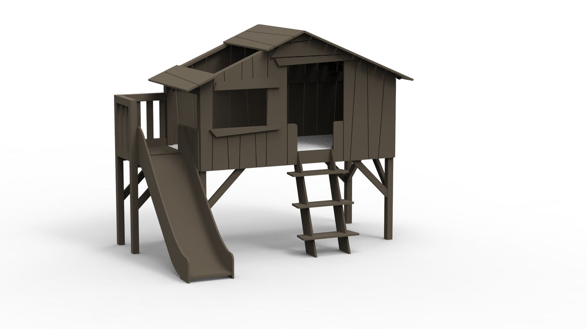 Mathy by Bols Treehouse Bed with Platform and Slide in Artichoke