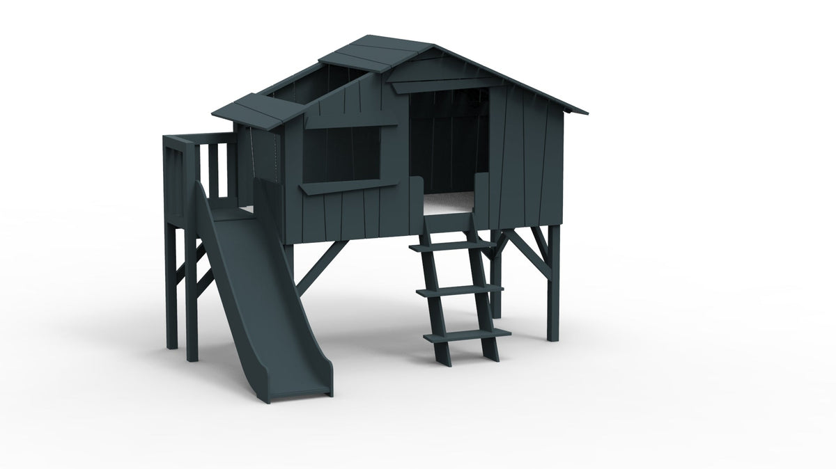 Mathy by Bols Treehouse Bed with Platform and Slide in Basalt Grey