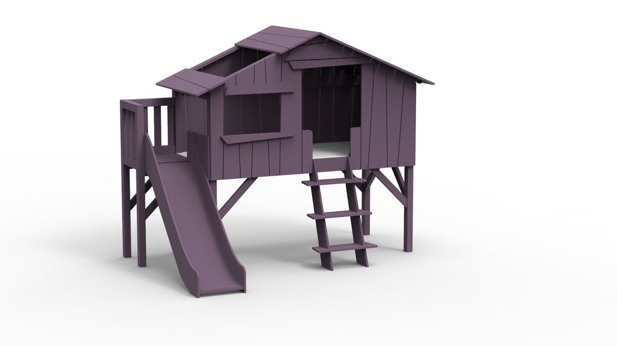 Mathy by Bols Treehouse Bed with Platform and Slide in Cuberdon Purple