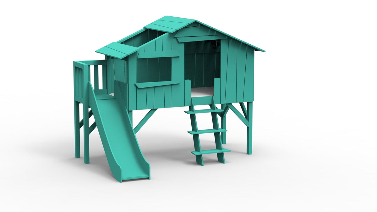 Mathy by Bols Treehouse Bed with Platform and Slide in Light Green