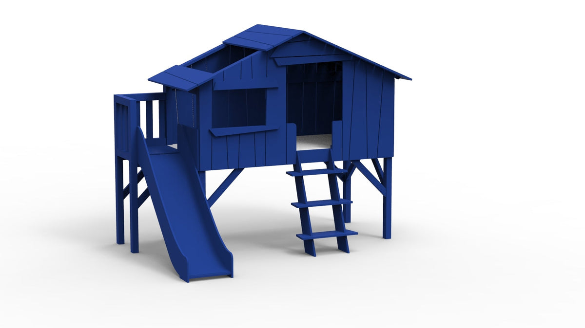 Mathy by Bols Treehouse Bed with Platform and Slide in Marseille Blue