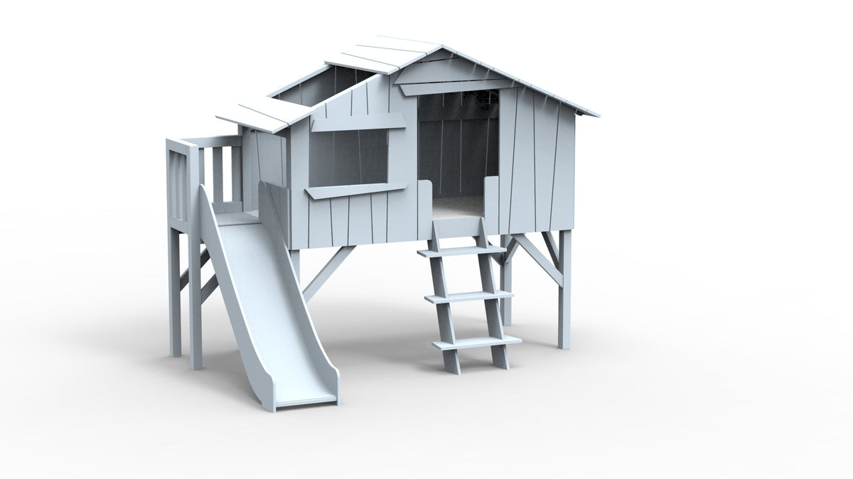 Mathy by Bols Treehouse Bed with Platform and Slide in Powder Blue