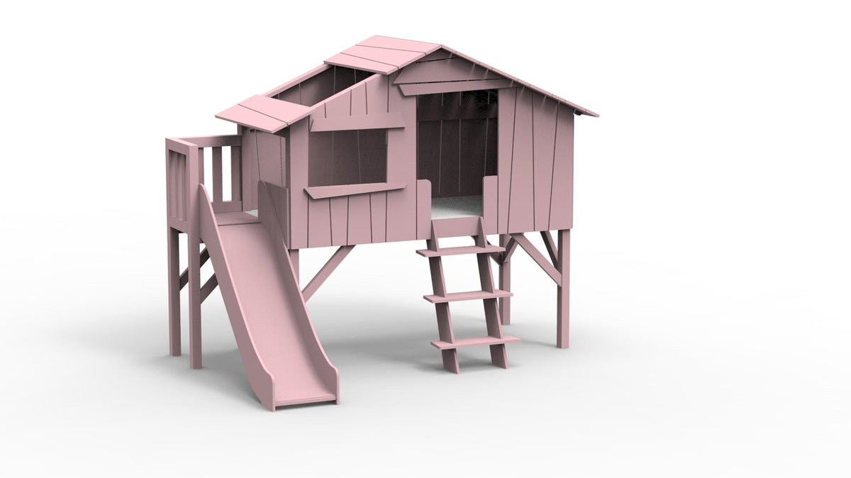 Mathy by Bols Treehouse Bed with Platform and Slide in Winter Pink