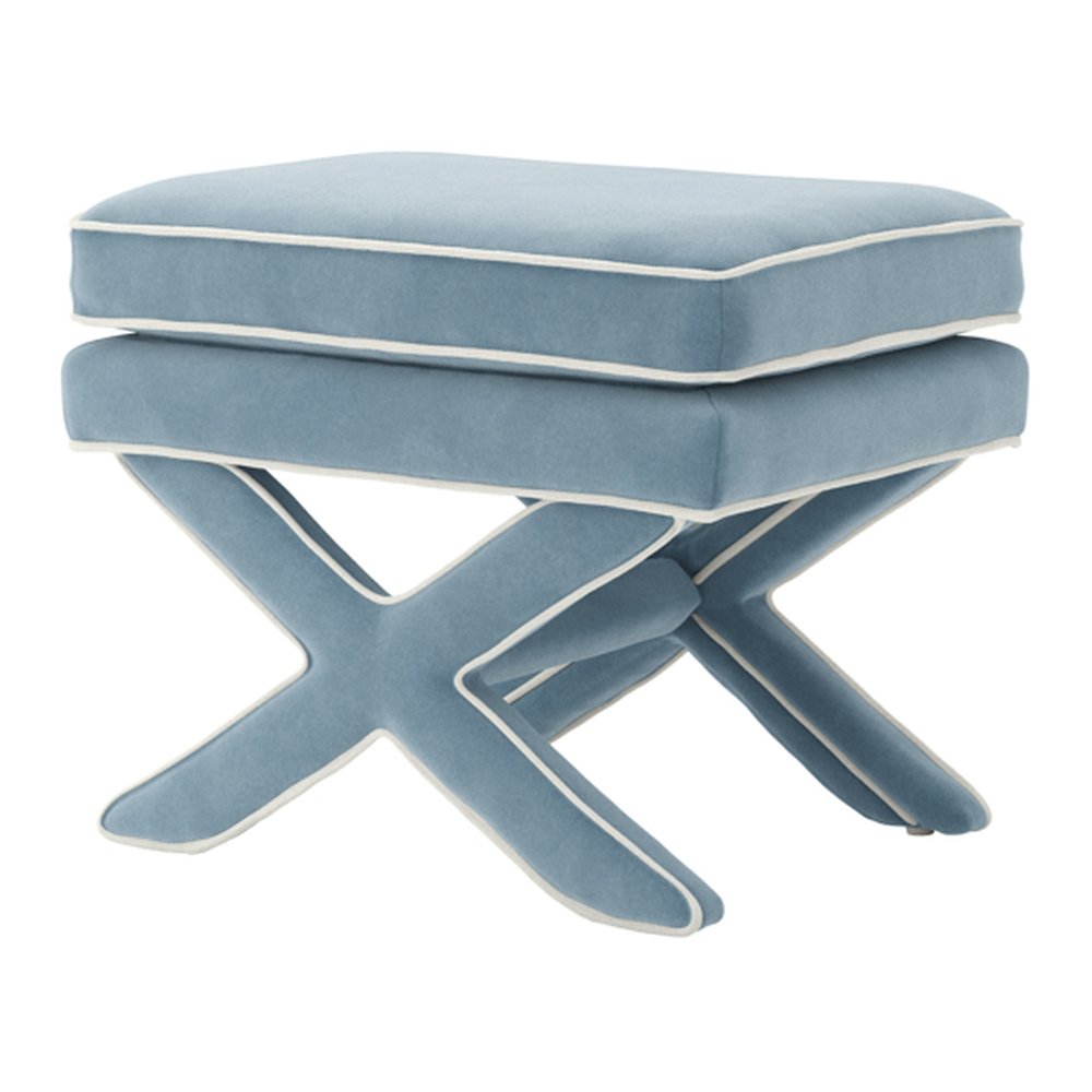 Melrose pillow top stool in Ice Blue