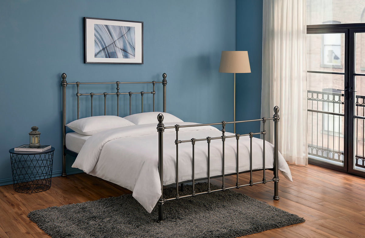 Mereford Brushed Black Nickel Metal Bed in Misty Black Nickel – product view 1