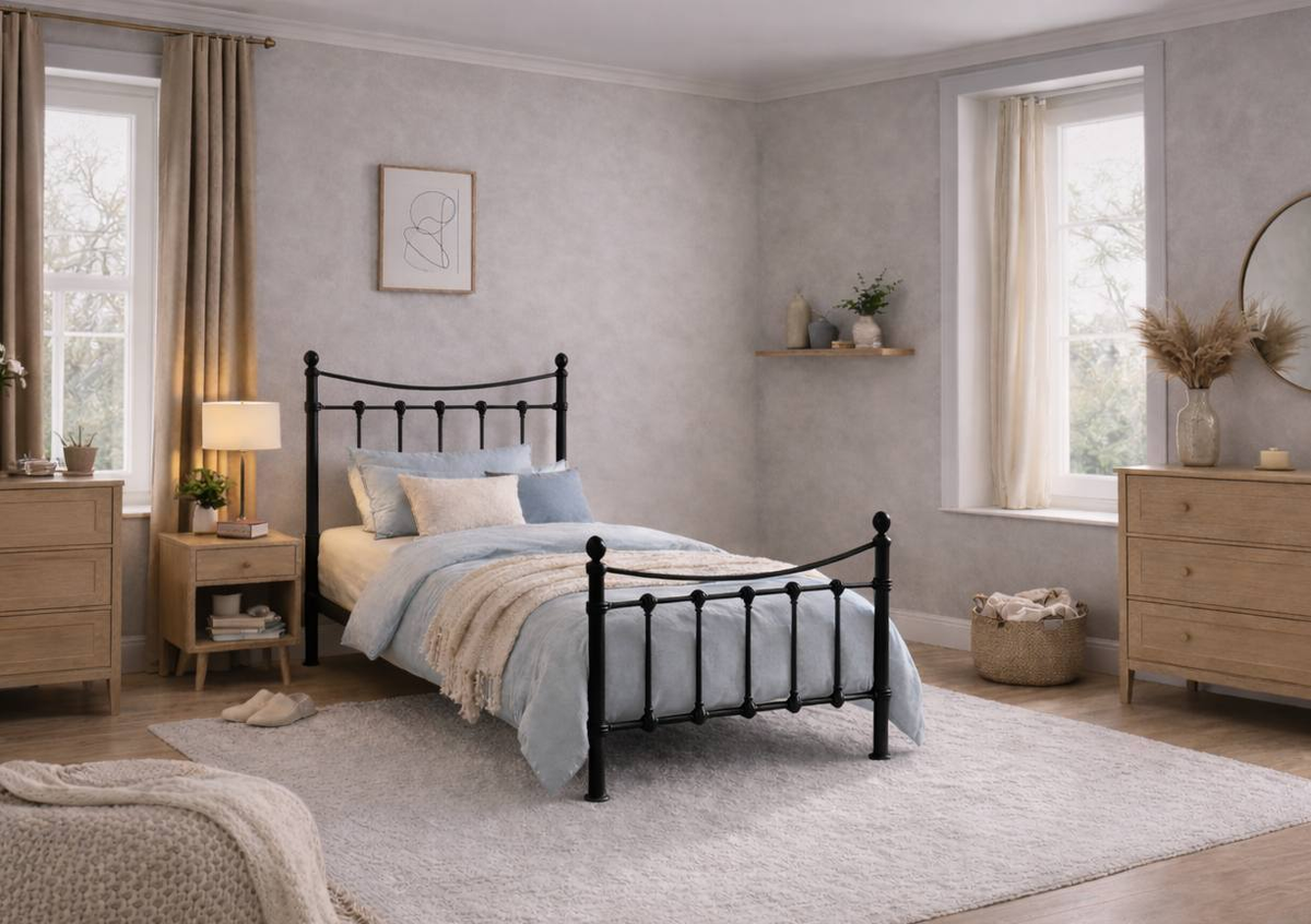 Merrivale Victorian Metal Bed Frame in Black - single size