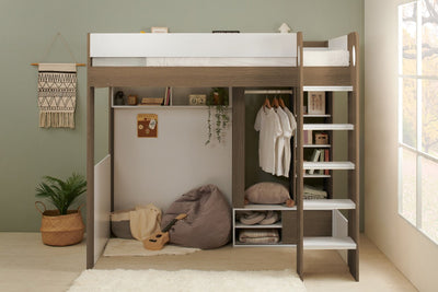 Hampton High Sleeper With Wardrobe White & Walnut - Hover