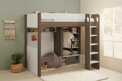 Hampton High Sleeper With Wardrobe White & Walnut