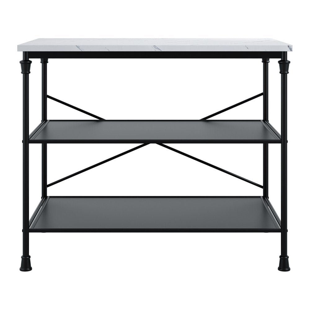 Midhurst marble effect kitchen island with shelves