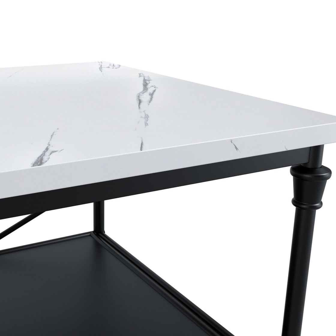 Midhurst marble effect kitchen island with shelves