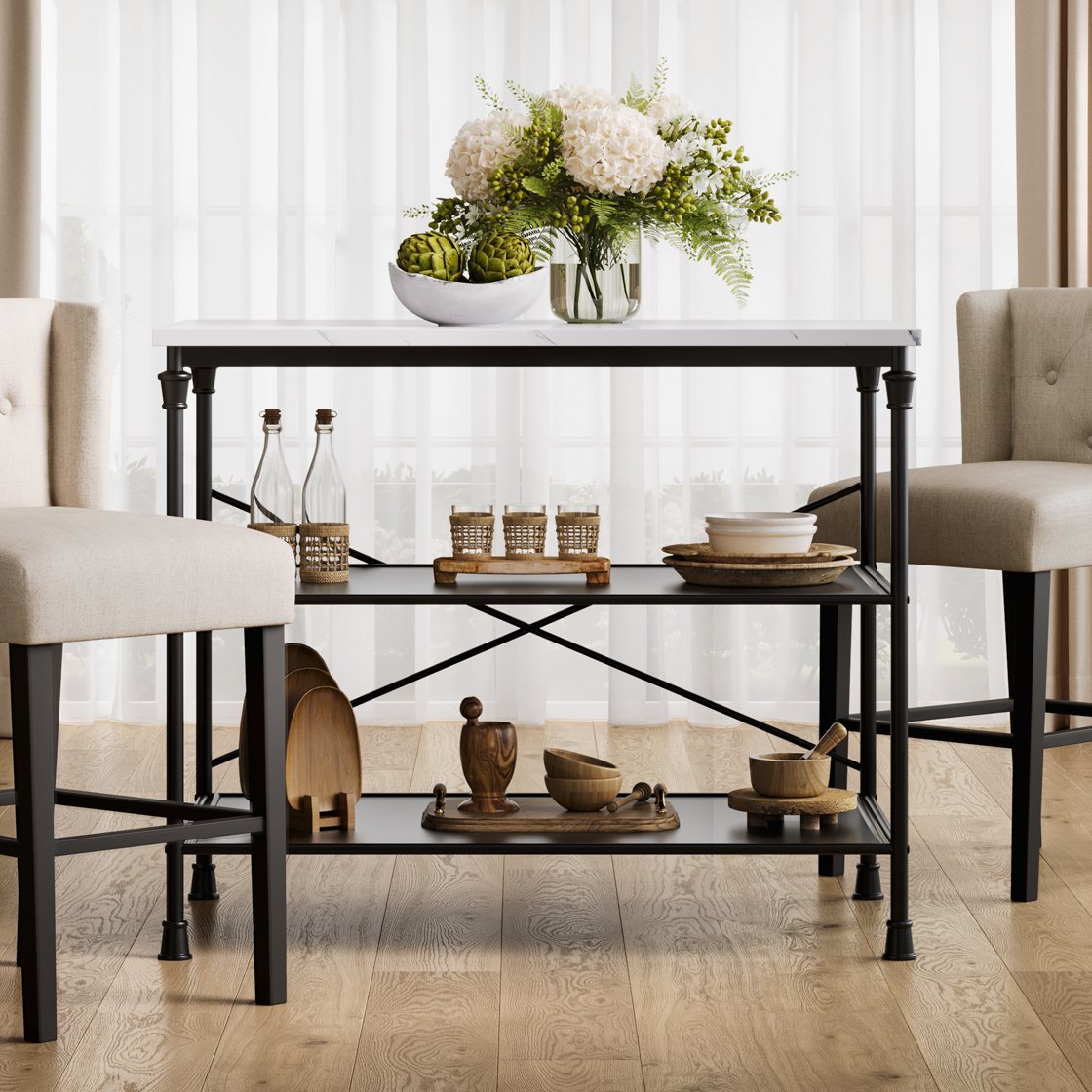 Midhurst marble effect kitchen island with shelves