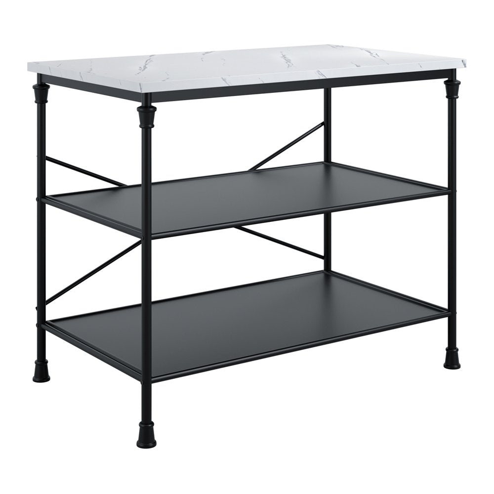 Midhurst marble effect kitchen island with shelves in Marble Effect