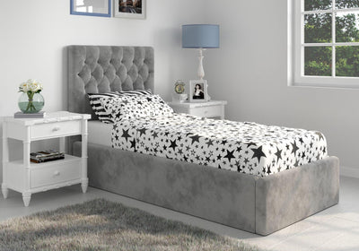 Milan Velvet Single Ottoman Bed