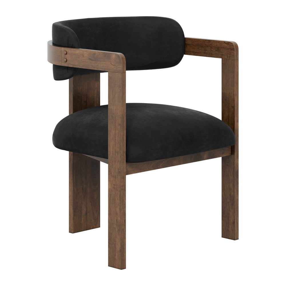 Moreton curved velvet dining chair in Black and Walnut