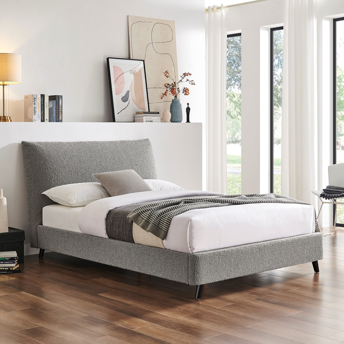 Morwenna Boucle Pillow Headboard King Bed in Dove Grey – product view 1