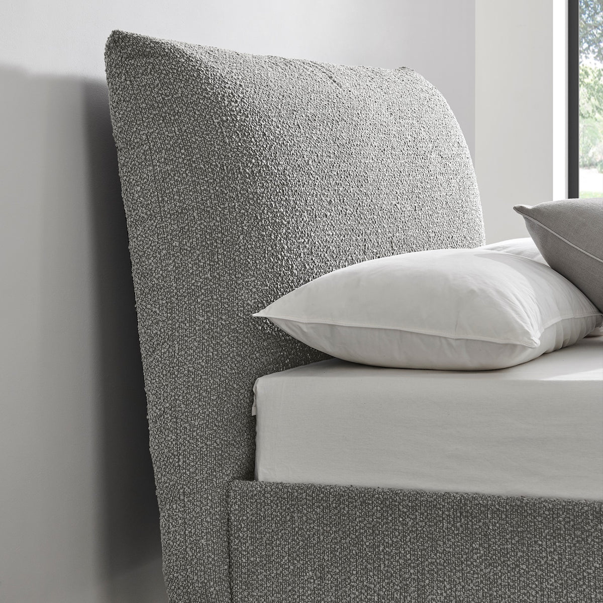 Morwenna Boucle Pillow Headboard King Bed in Dove Grey – product view 3