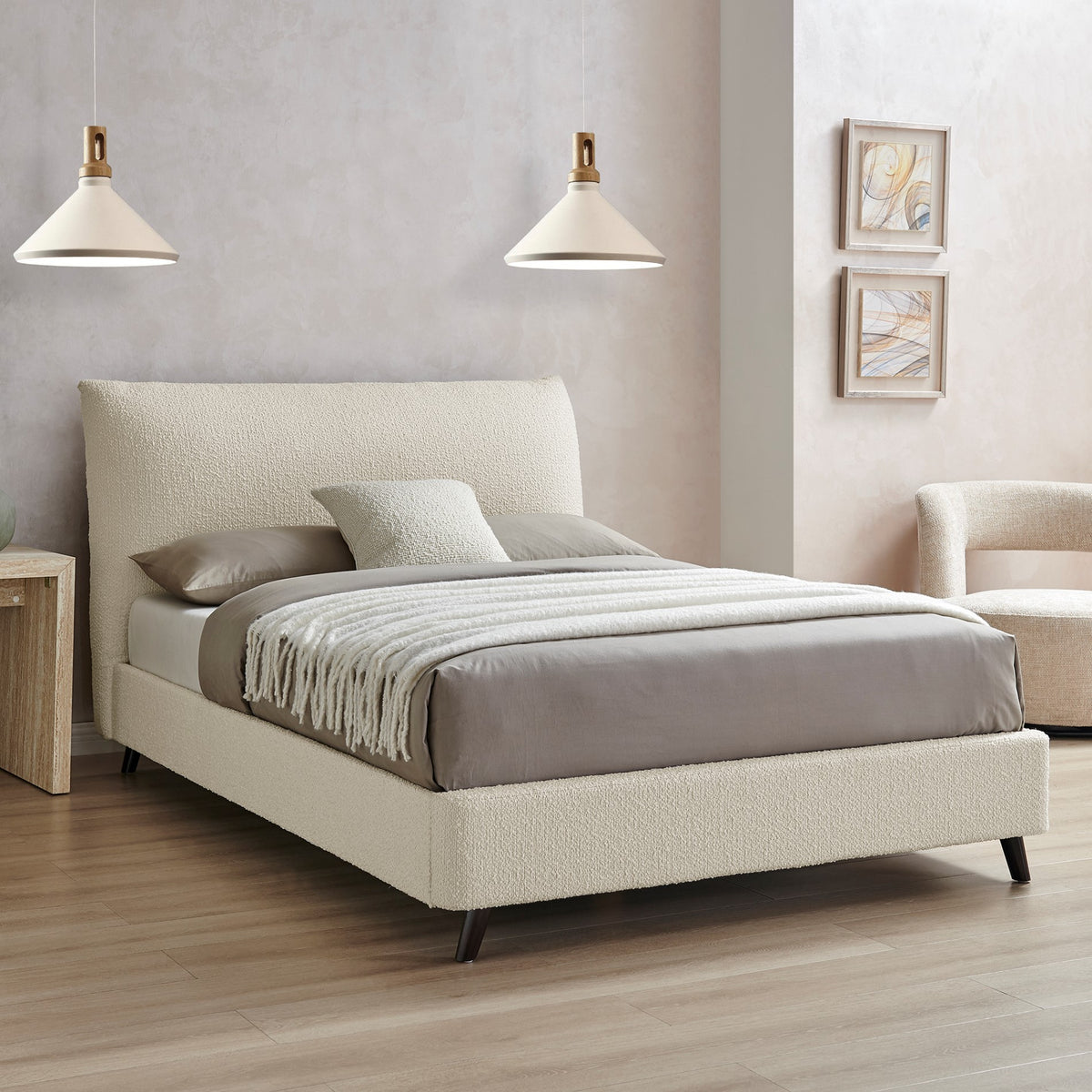 Morwenna Boucle Pillow Headboard King Bed in Ivory – product view 8